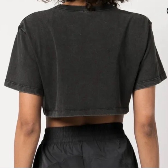Alexander Wang Women's Small Acid-Wash Crop Logo T Tee Shirt Dark Gray White S - Picture 8 of 10